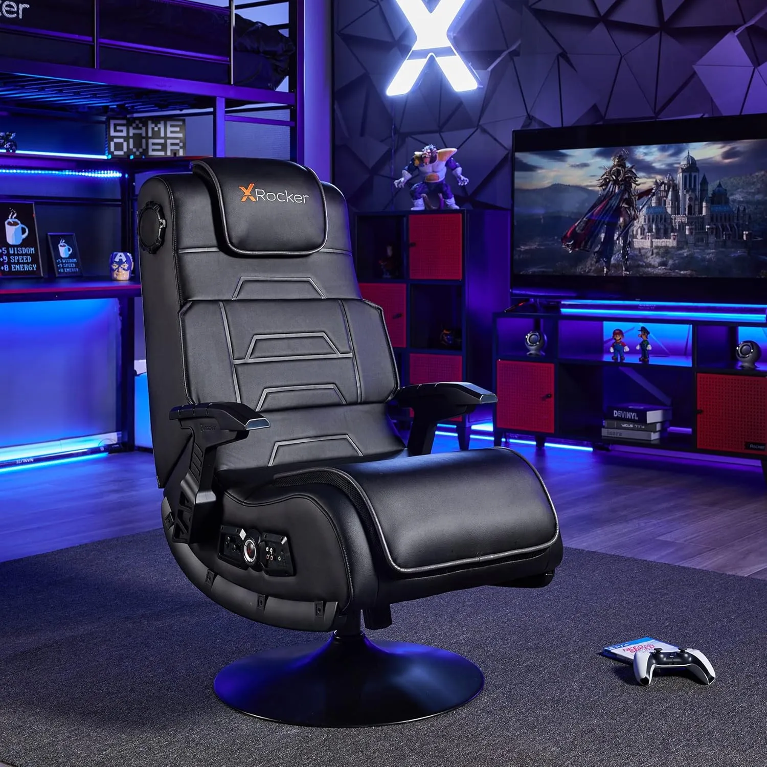 X Rocker PC Computer Video Gaming Office Pedestal Chair, Built in Audio Speakers, Ergonomic Design, Gamer Chair for Adults, Teens, Men, Boys, Girls
