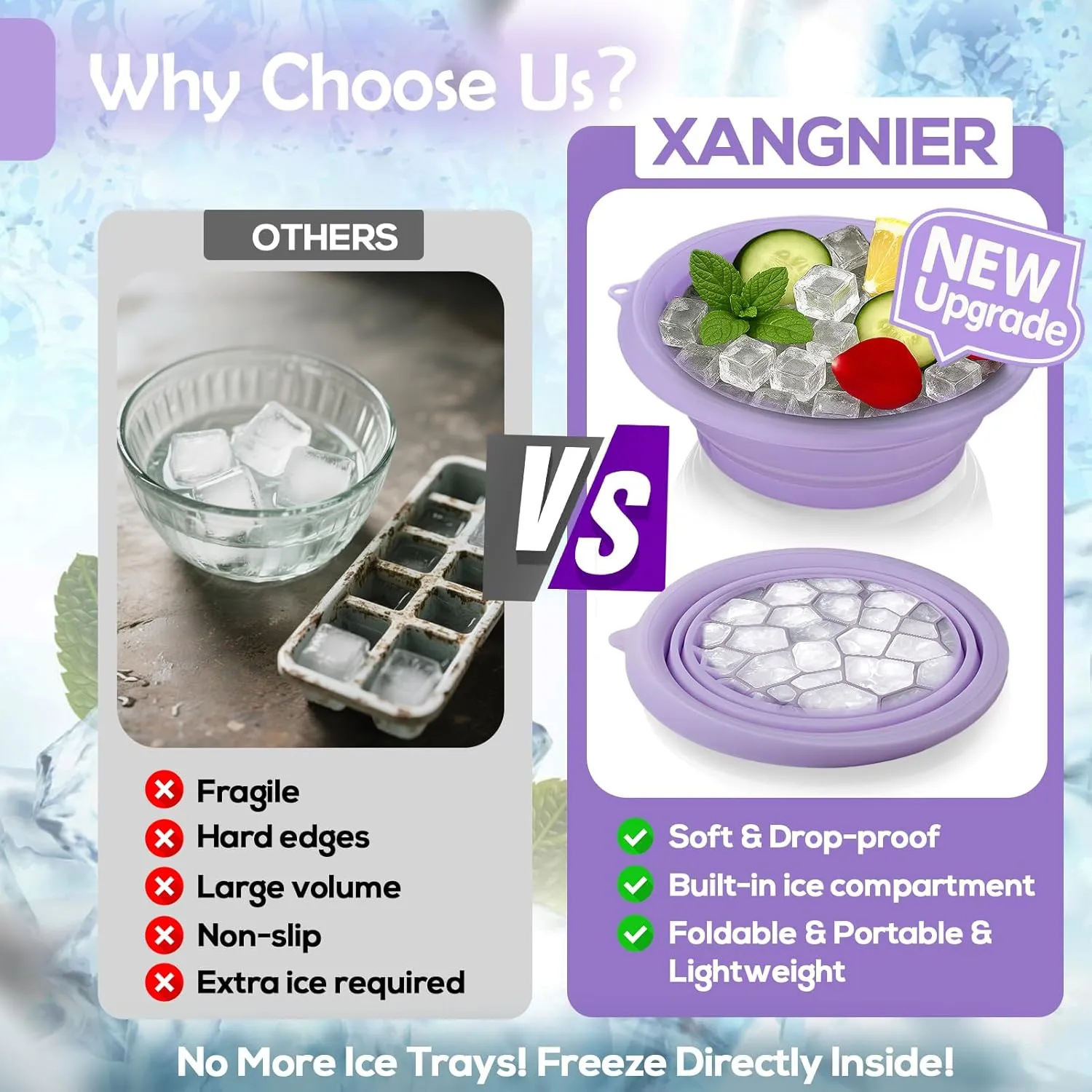 XANGNIER Face Bowl for Ice with Built-In Ice Tray – Collapsible Silicone Facial Ice Bath Bowl for Cold Plunge Therapy, Skin Tightening & Acne Relief – Purple Portable Spa Tool for Home & Travel