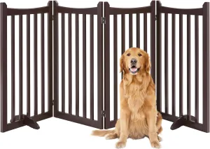 Yaheetech 36" H Extra Tall Freestanding Pet Gate 4-Panel Wooden Dog Fence with 2 Support Feet Folding Dog Gate for Indoor, Stairs, Doorway, Halls, Kitchen Wooden Pet Barrier Espresso, 79.5" L x 36" H