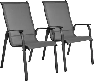 Yaheetech Set of 2 Patio Dining Chairs, Outdoor Stackable Patio Chairs with Backrest/Armrests, All Weather Chairs for Garden/Lawn/Porch/Backyard Pool, Gray