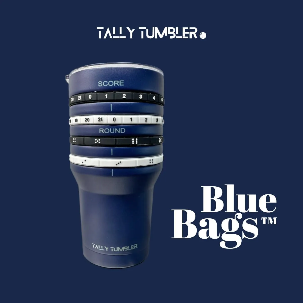 Yard Game, Stainless Steel Cup, 30 oz Leak Proof Lid, Double Wall Insulation, Yard Game Tumbler with Score Keeping Counter used to Track Game Scores & Rounds Won, for Two Teams (Blue Bags)