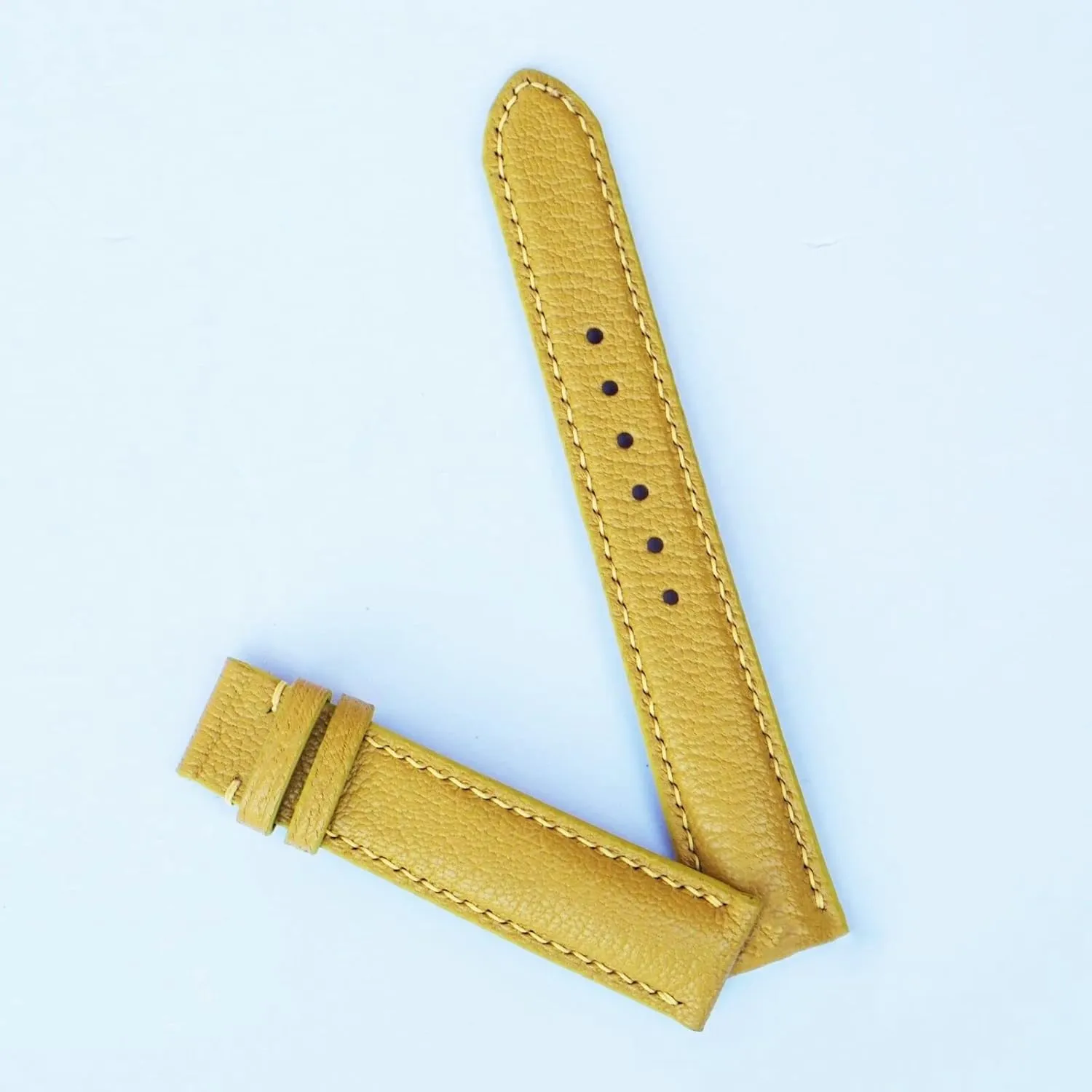 Yellow Goat leather watch band, High Quality Alran Chevre Sully leather watch strap (17mm, Steel Folding Clasp)