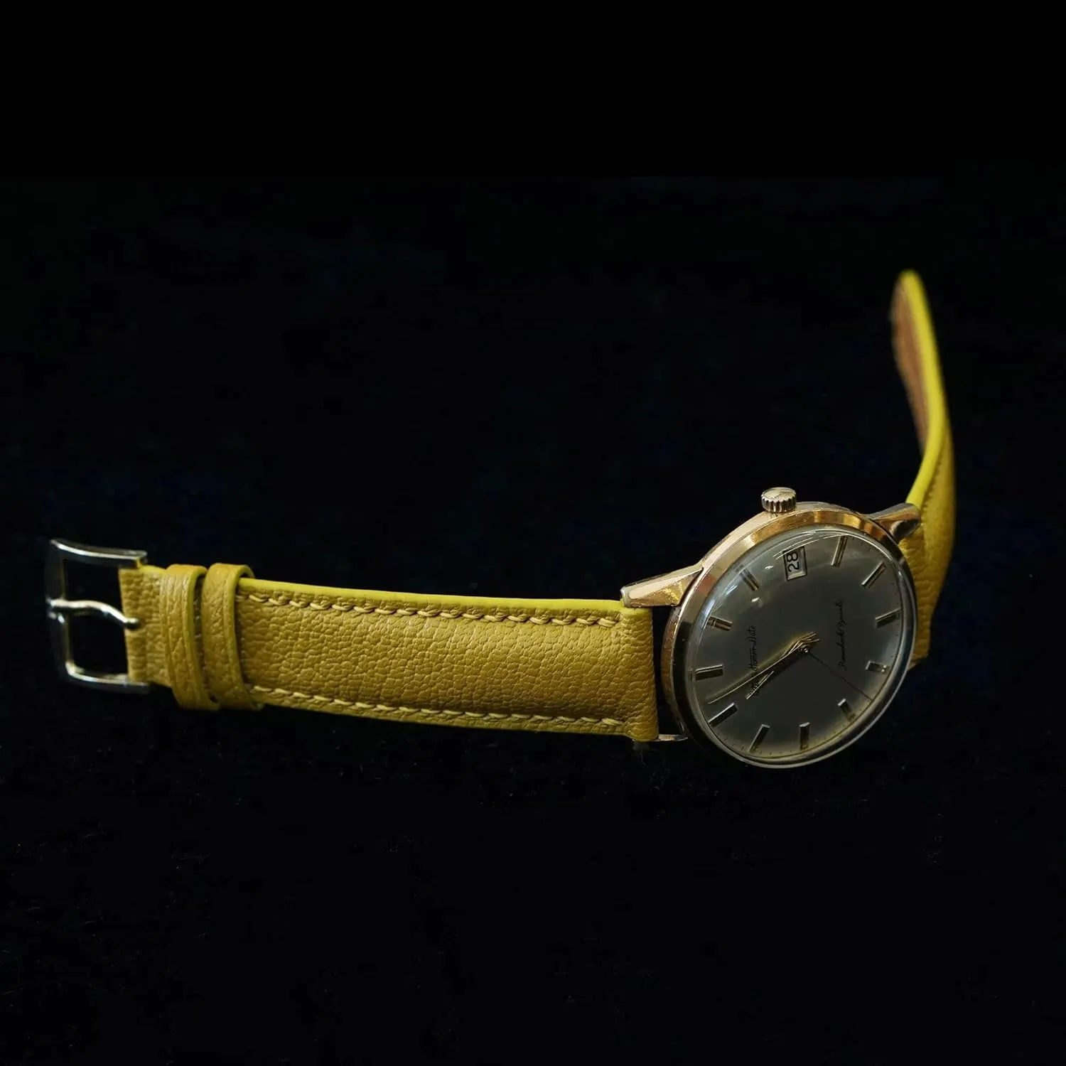 Yellow Goat leather watch band, High Quality Alran Chevre Sully leather watch strap (17mm, Steel Folding Clasp)