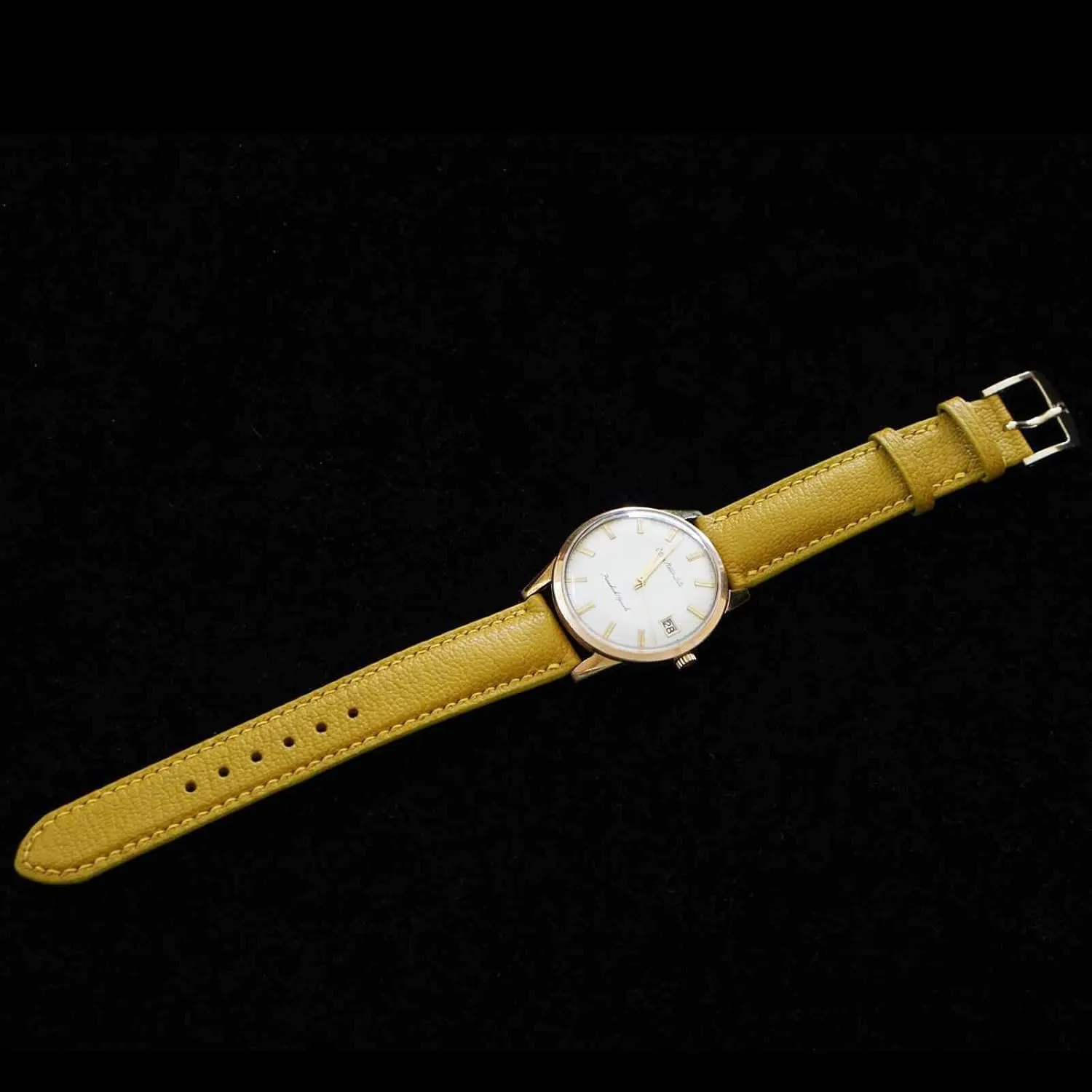 Yellow Goat leather watch band, High Quality Alran Chevre Sully leather watch strap (17mm, Steel Folding Clasp)