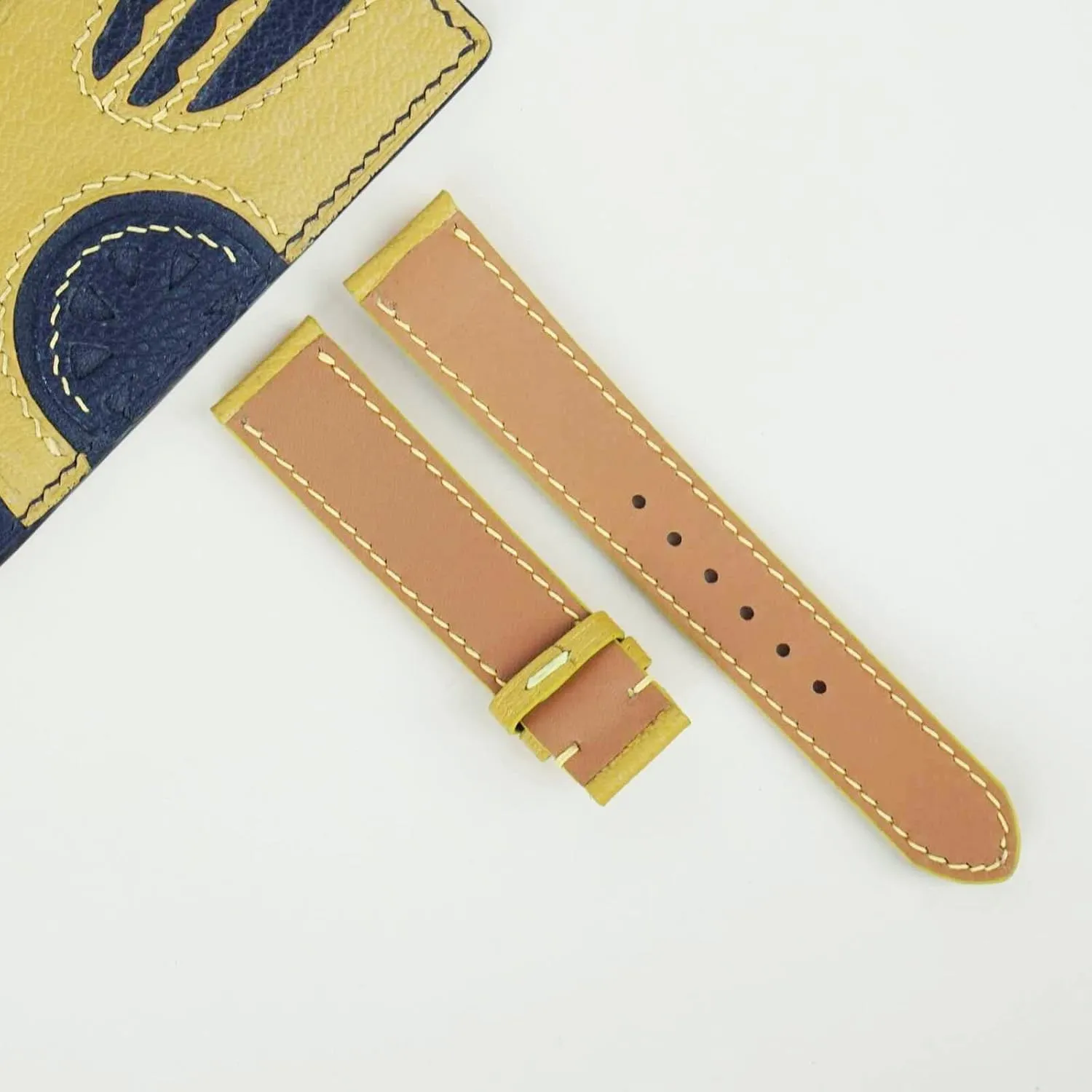 Yellow Goat leather watch band, High Quality Alran Chevre Sully leather watch strap (17mm, Steel Folding Clasp)