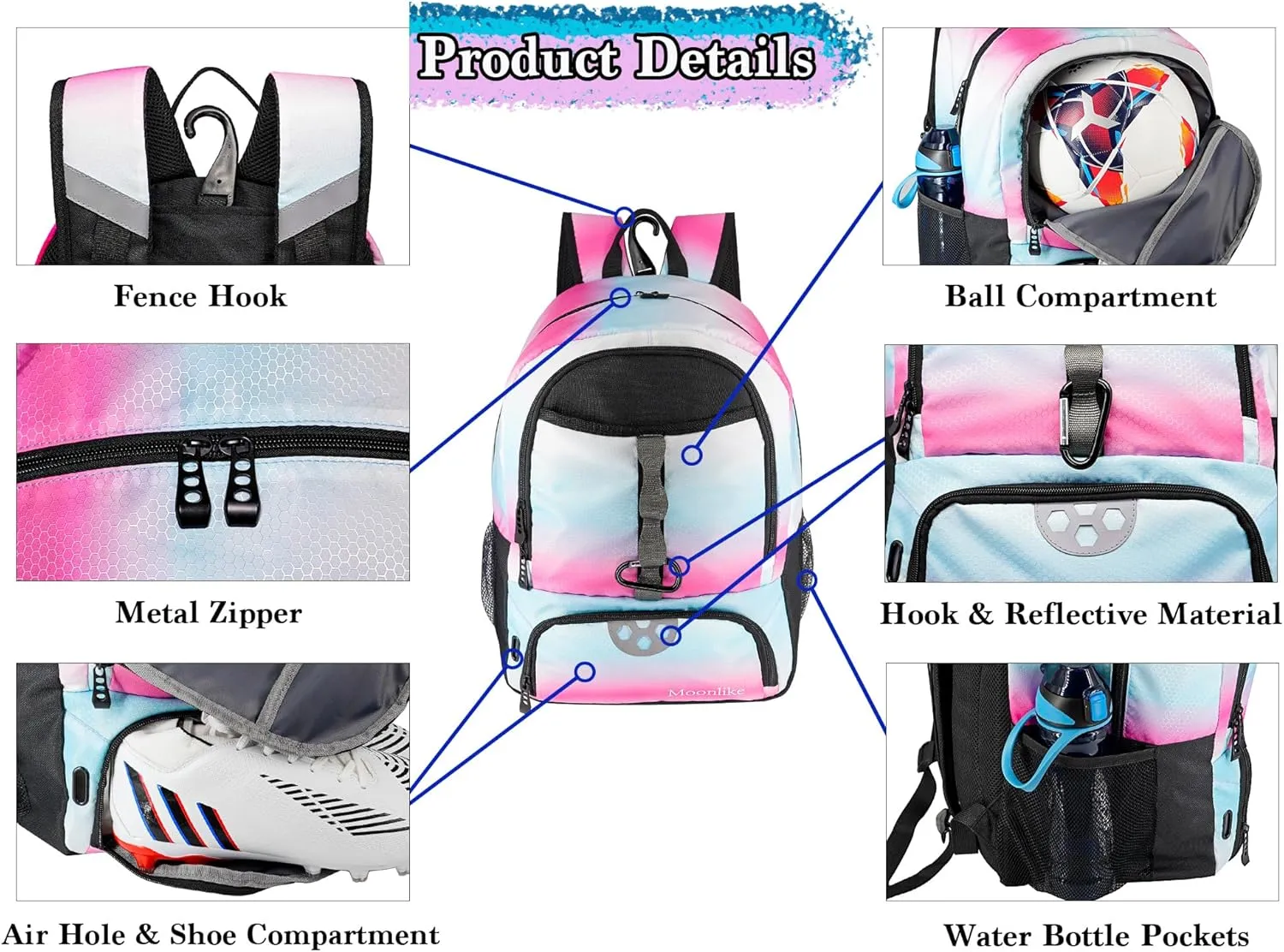 Youth Soccer Bag, Soccer Backpack for Football Volleyball Basketball, Backpack with Ball Compartment and Ball Holder