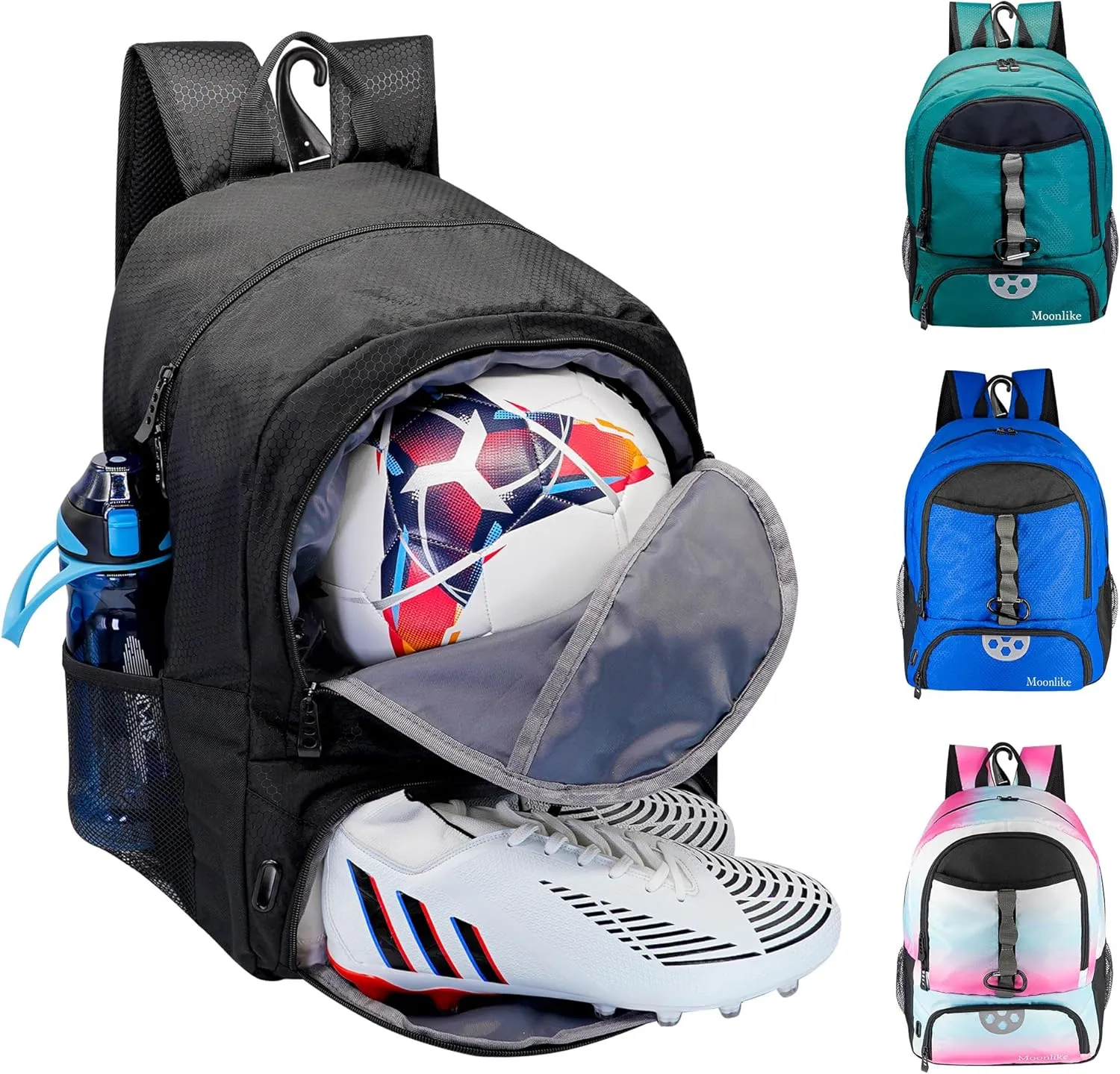 Youth Soccer Bag, Soccer Backpack for Football Volleyball Basketball, Backpack with Ball Compartment and Ball Holder