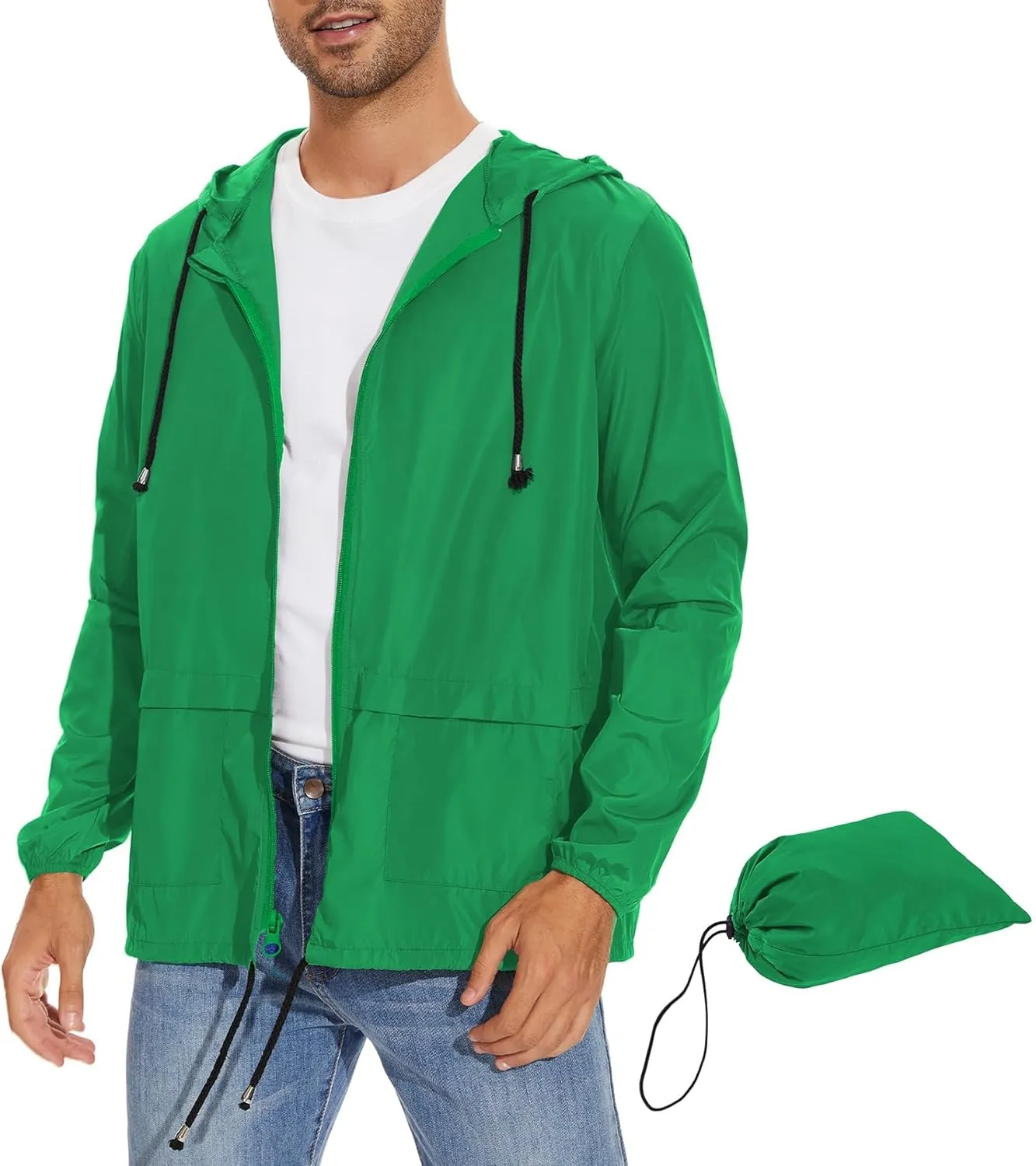 Zando Packable Mens Rain Jacket Lightweight Raincoat Waterproof with Hood Outdoor Windbreaker Jacket Travel Rain Jackets