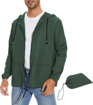 Zando Packable Mens Rain Jacket Lightweight Raincoat Waterproof with Hood Outdoor Windbreaker Jacket Travel Rain Jackets