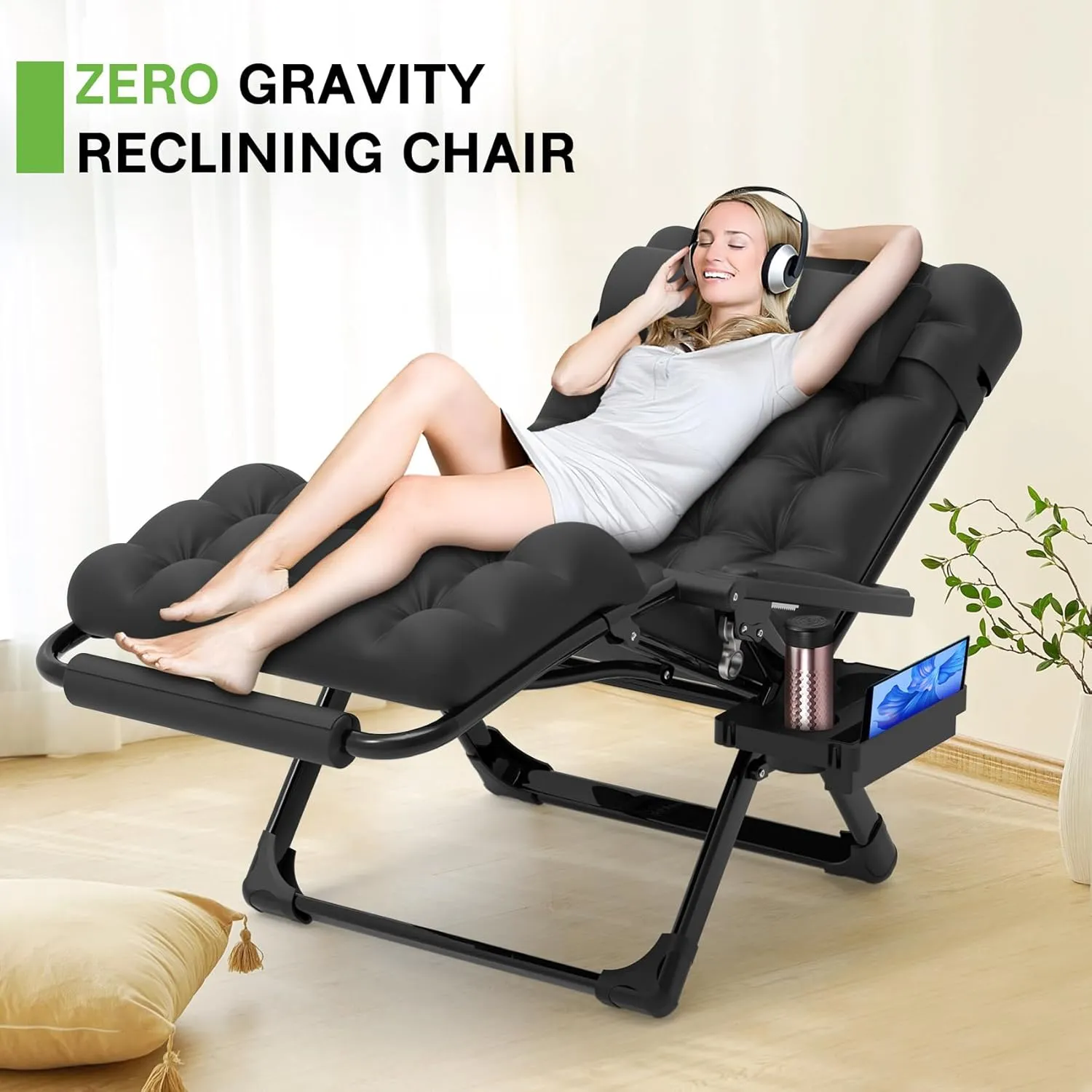 ZENPETIO Oversized Zero Gravity Chair, 33In XXL Zero Gravity Recliner Lounge Chair, Anti Gravity Chair for Indoor and Outdoor, Reclining Camping Chair for Lawn and Patio w/Cushion and Footrest, 500LBS