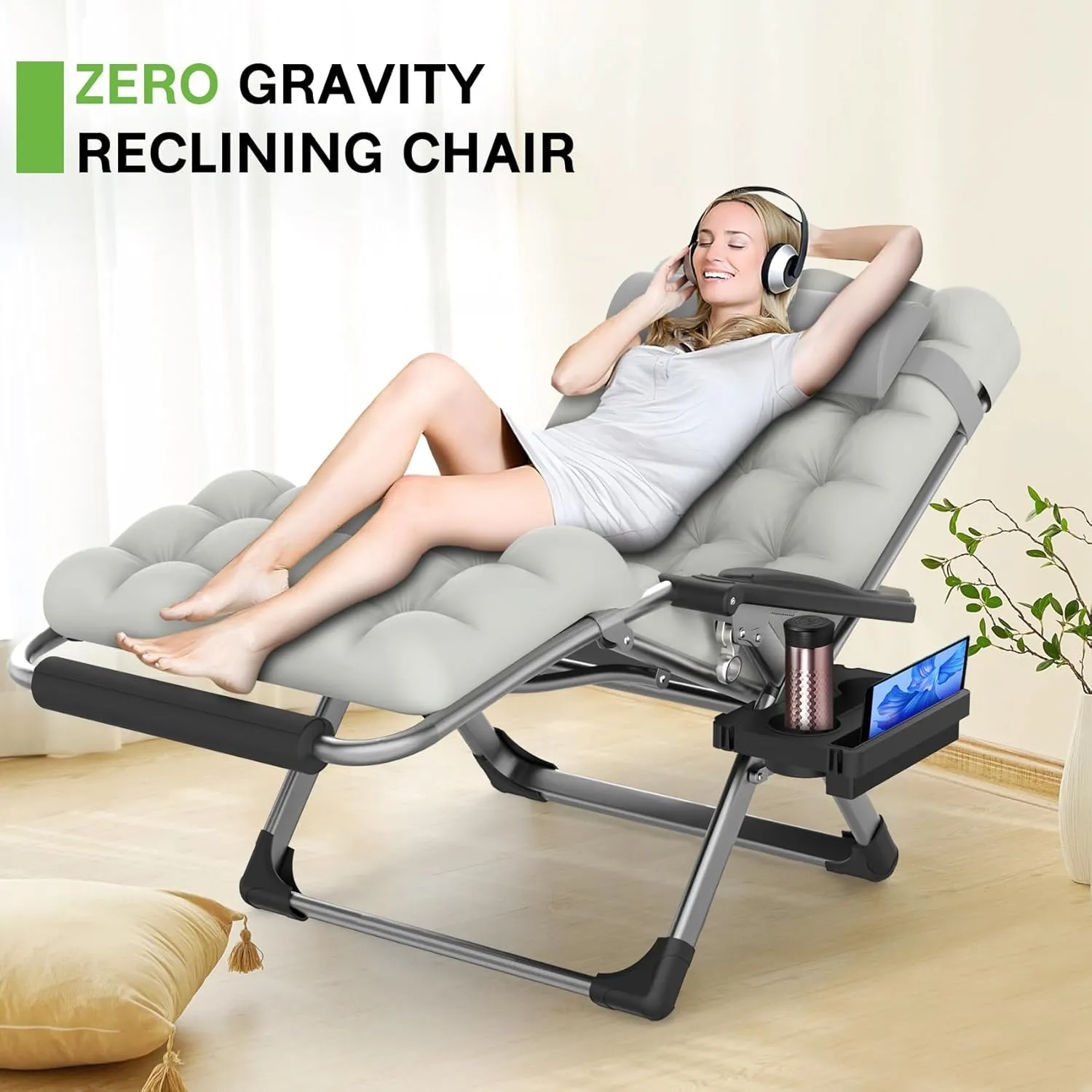 ZENPETIO Oversized Zero Gravity Chair, 33In XXL Zero Gravity Recliner Lounge Chair, Anti Gravity Chair for Indoor and Outdoor, Reclining Camping Chair for Lawn and Patio w/Cushion and Footrest, 500LBS