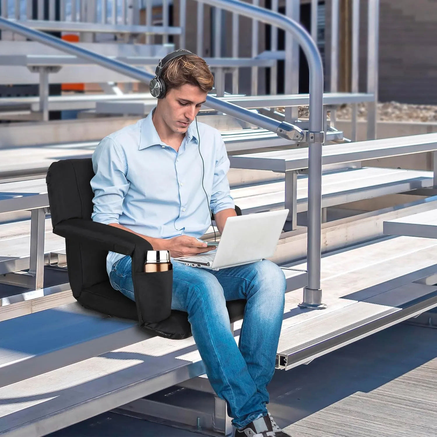 ZENY Folding Stadium Seat Chair with Back Support and Cushion for Bleachers 2 Pack, Reclining Bleacher Seat with Back, Armrests and Cup Holders