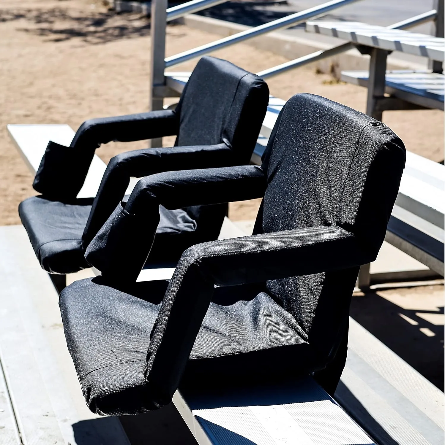 ZENY Folding Stadium Seat Chair with Back Support and Cushion for Bleachers 2 Pack, Reclining Bleacher Seat with Back, Armrests and Cup Holders