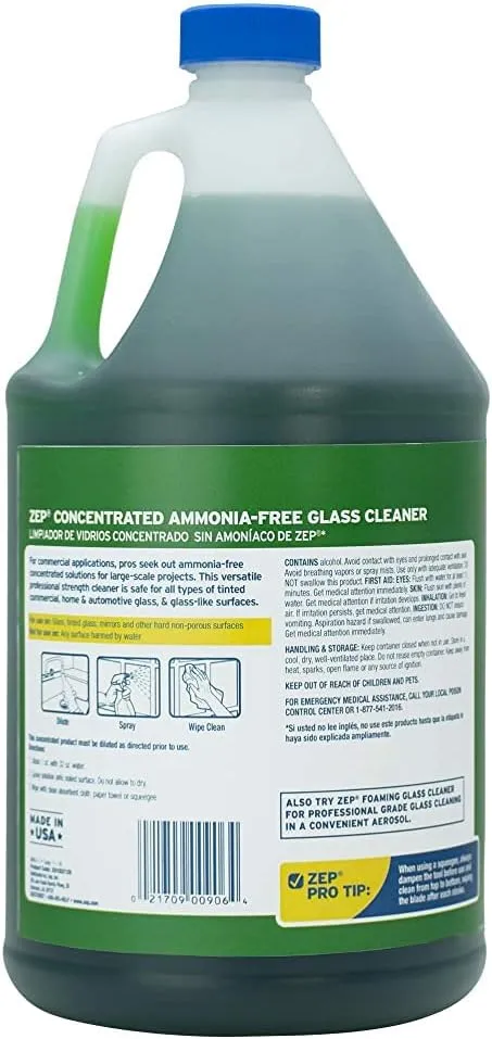 Zep Ammonia Free Glass Cleaner Concentrate 1 Gallon (Case of 2) ZU1052 - Commercial Strength