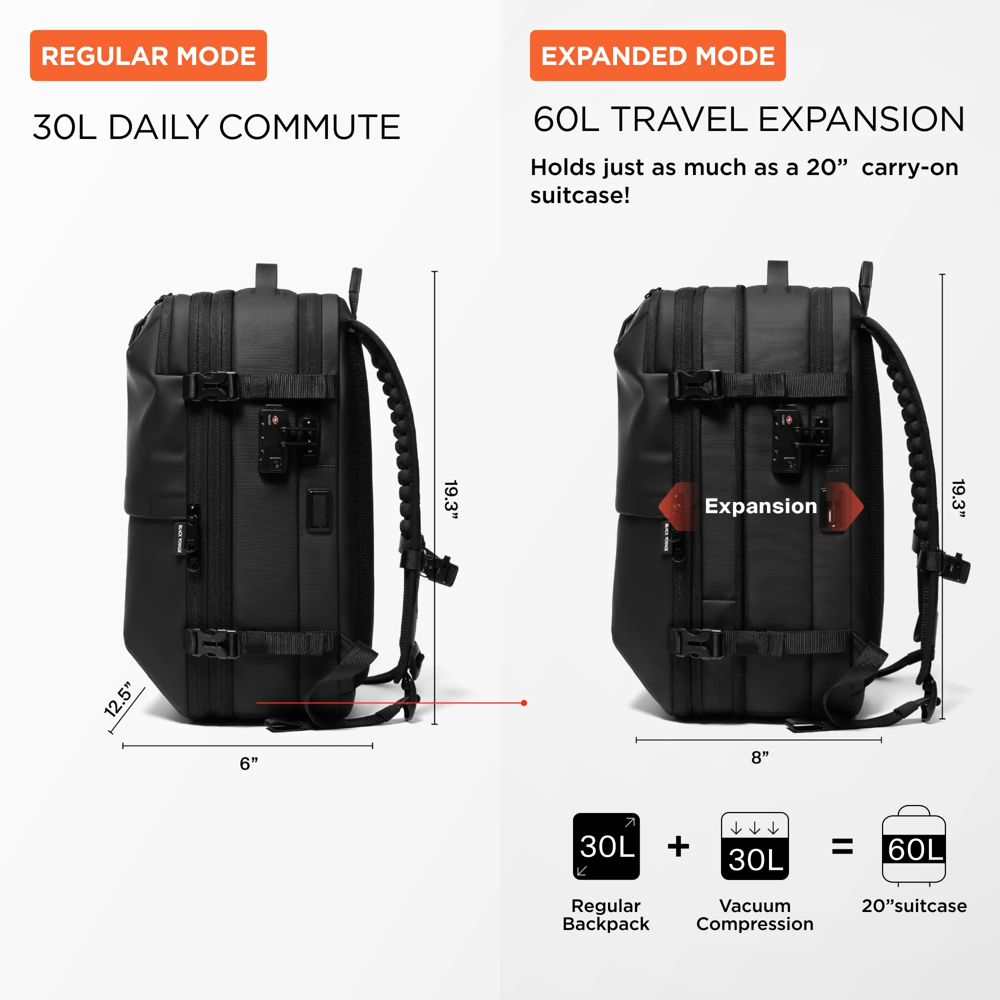 Zephyr - 60L Vortex Vacuum-Seal Air Compression Travel Backpack