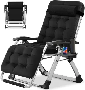 Zero Gravity Chair, Adjustable Reclining Lounge Chair with Removable Cushion & Headrest, Folding Recliner for Indoor & Outdoor, Black Pearl Cotton Pad