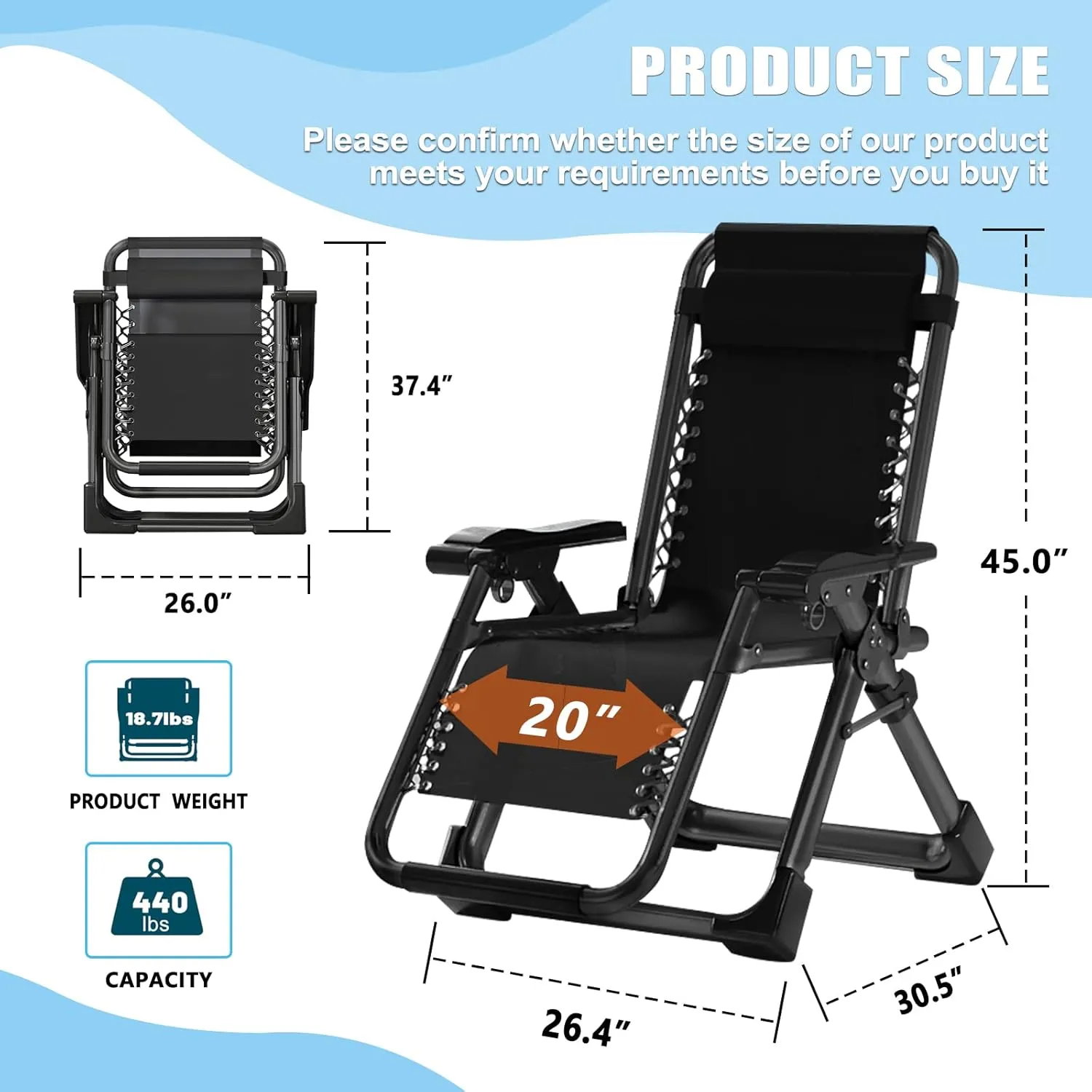 Zero Gravity Chair, Lawn Recliner, Reclining Patio Lounger Chair, Folding Portable Chaise with Detachable Headrest and Cup Holder