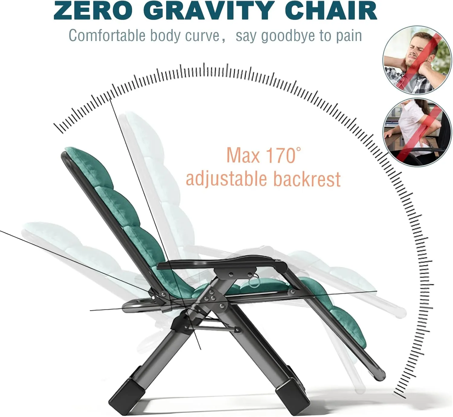 Zero Gravity Chair, Lawn Recliner, Reclining Patio Lounger Chair, Folding Portable Chaise with Detachable Headrest and Cup Holder
