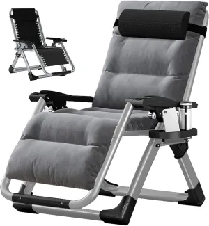 Zero Gravity Chair, Lawn Recliner, Reclining Patio Lounger Chair, Folding Portable Chaise with Detachable Soft Cushion, Cup Holder, Headrest