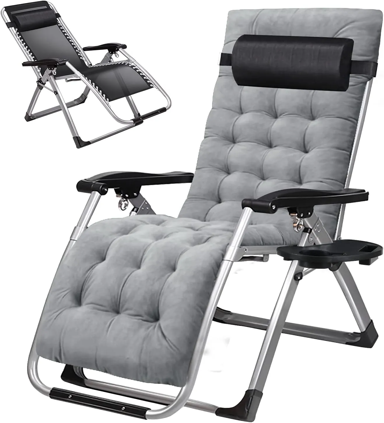 Zero Gravity Chair, Patio Recliner Folding Reclining Chair, Reclining Lounge Chair with Removable Cushion & Tray for Indoor and Outdoor
