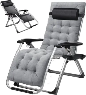 Zero Gravity Chair, Patio Recliner Folding Reclining Chair, Reclining Lounge Chair with Removable Cushion & Tray for Indoor and Outdoor
