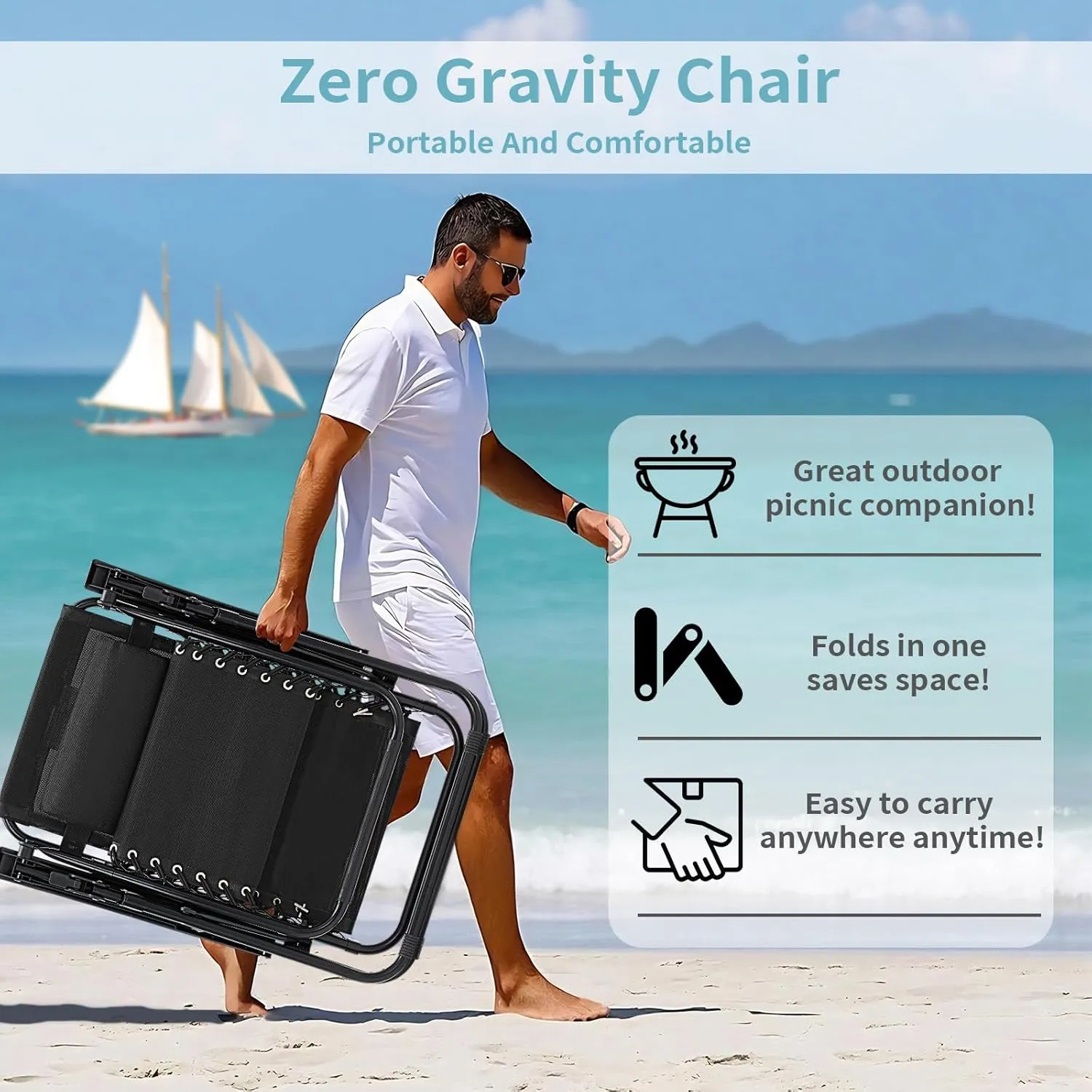 Zero Gravity Chair Set of 2, 350 lbs Capacity, Reclining Folding Outdoor Chairs with Adjustable Headrest & Cup Holder, Anti - Gravity Loungers for Backyard, Patio, Lawn, Poolside (Black)
