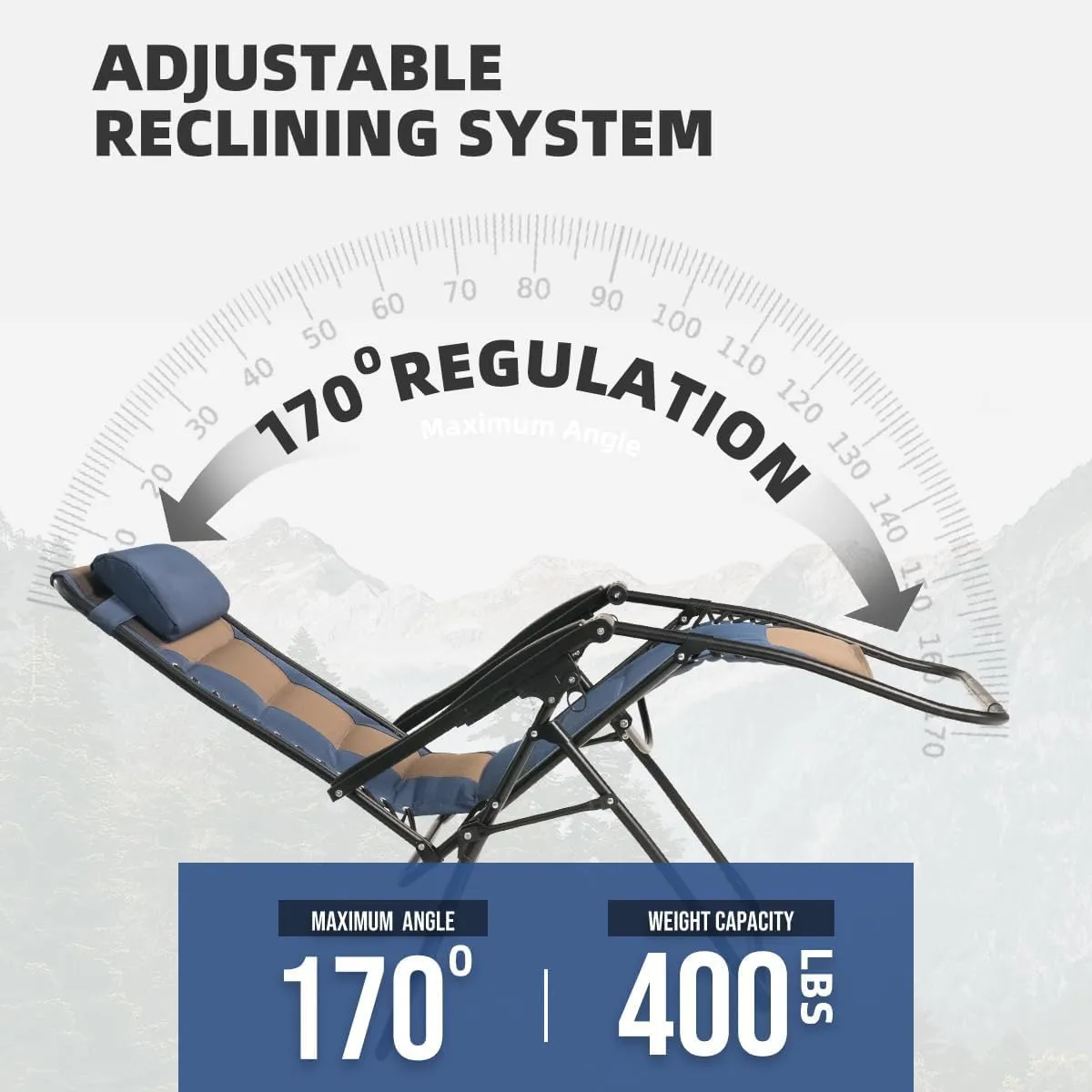 Zero Gravity Chair Set of 2 Oversized Padded Recliner with Adjustable Headrest & Cup Holder - 600D Oxford Folding Lounge Chair for Outdoor Camping, Patio, Poolside (Brown & Blue)