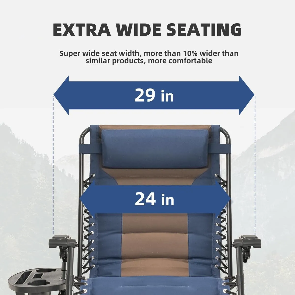 Zero Gravity Chair Set of 2 Oversized Padded Recliner with Adjustable Headrest & Cup Holder - 600D Oxford Folding Lounge Chair for Outdoor Camping, Patio, Poolside (Brown & Blue)