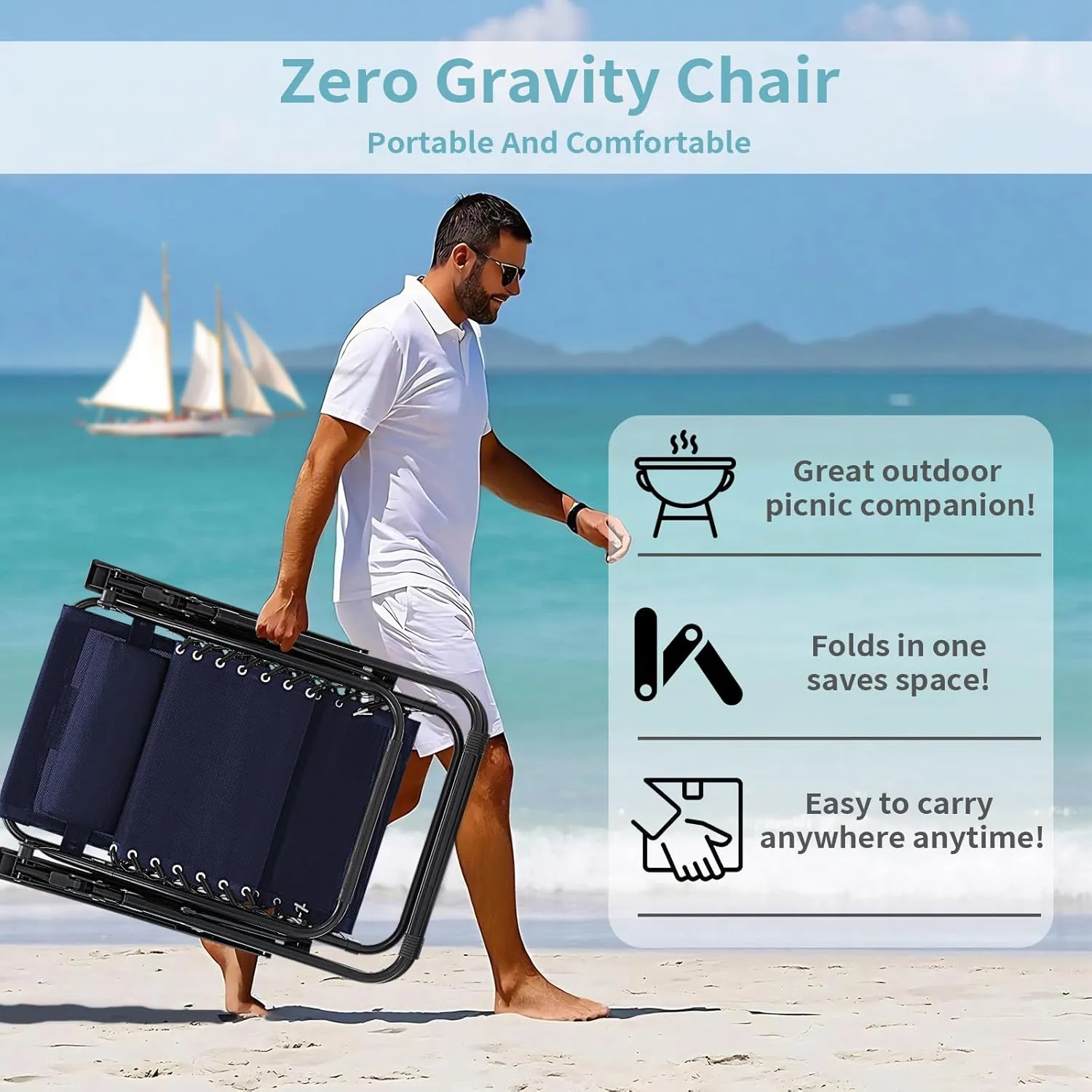 Zero Gravity Chair, Set of 2 Reclining Folding Outdoor Chairs with Adjustable Headrest & Cup Holder, 350lbs Capacity Anti-Gravity Loungers for Backyard, Patio, Lawn, Poolside (Blue)