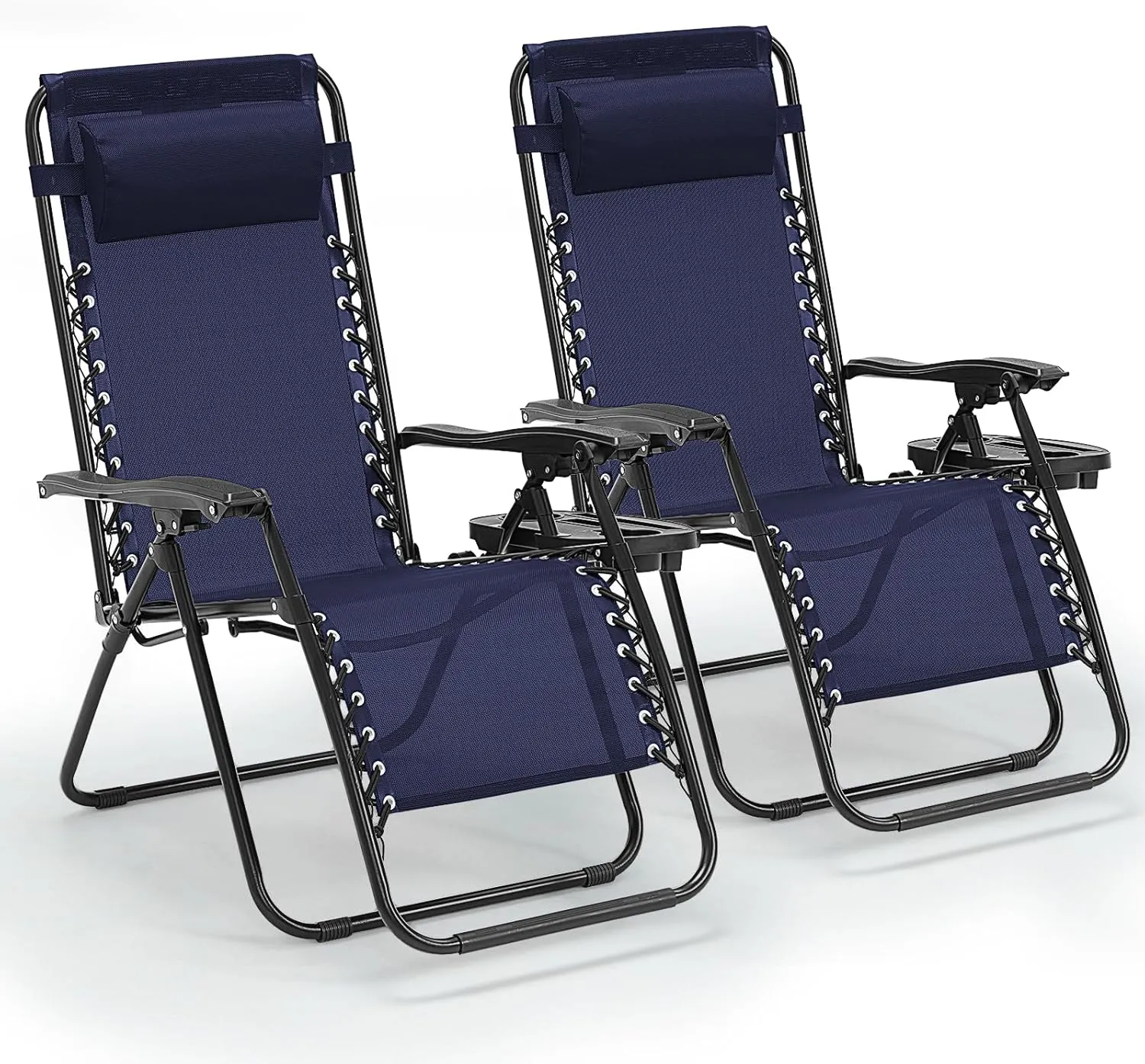 Zero Gravity Chair, Set of 2 Reclining Folding Outdoor Chairs with Adjustable Headrest & Cup Holder, 350lbs Capacity Anti-Gravity Loungers for Backyard, Patio, Lawn, Poolside (Blue)