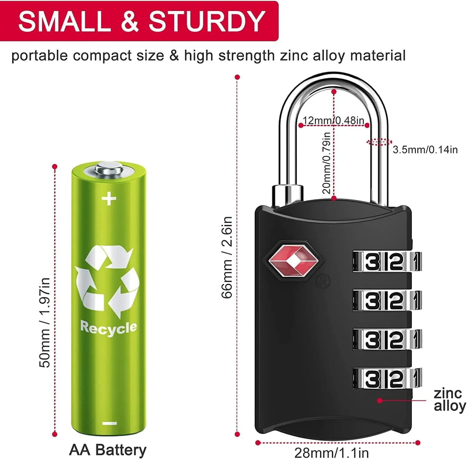 ZHEGE Travel Lock 2 Pack, Luggage Locks TSA Approved for Suitcase, Backpack, Briefcase Zippers, 4 Digit Combination Locks for Gym Lockers (Black and Silver)