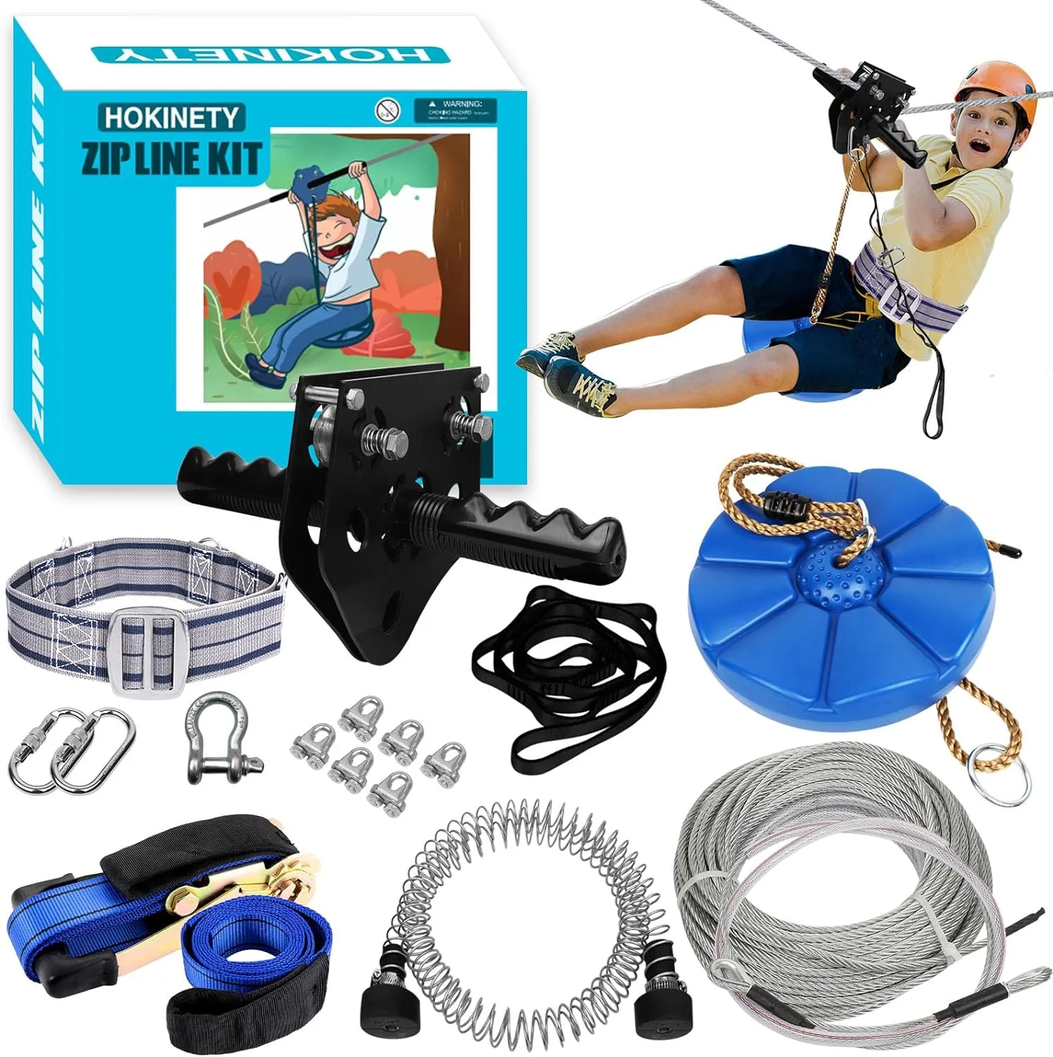 Zip Line Kit for Kids Adults : Up to 450Lbs 250FT Quick Tighten Zipline for Backyard Outdoor with 100% Rust Proof Removable Trolley Seat Spring Brake