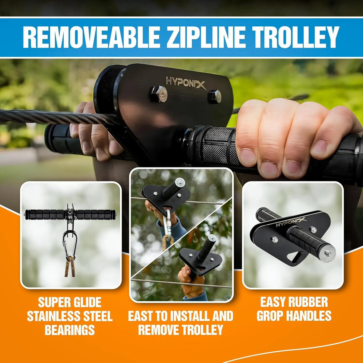 Zip Line Kit for Kids and Adults, 100/120/150/200 ft, Up to 350 Lbs, Removable Trolley, Rustproof Stainless Steel, Quick Setup with Ratchet, Safety Harness, Backyard Adventure Fun.
