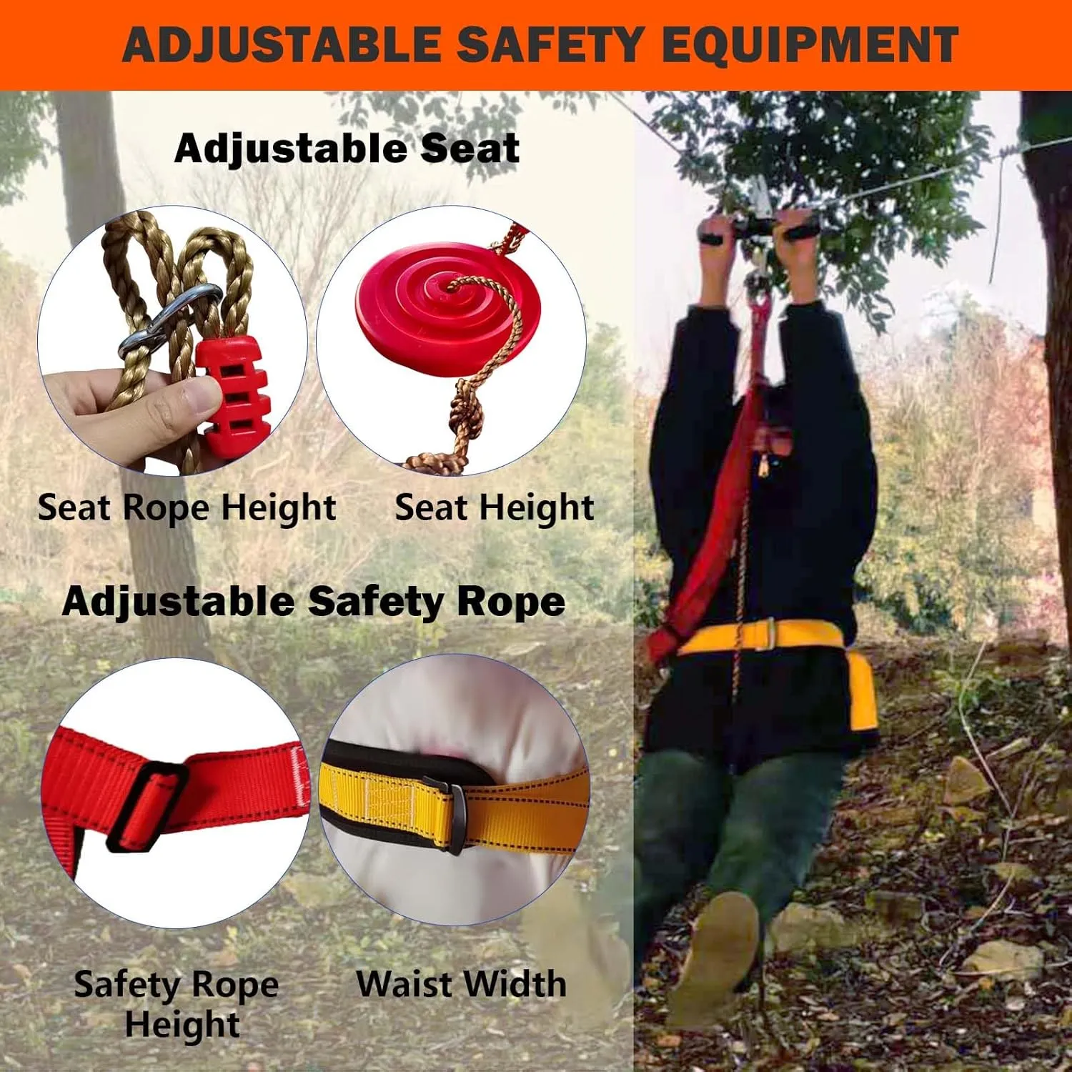 Zipline Kits for Backyard, 150FT Zip Line Kit for Kids and Adults Up to 350Lbs, Outdoor Playground Equipment (150FT Ratchet, Tree Climbing)
