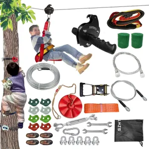 Zipline Kits for Backyard, 180FT Zip Line Kit for Kids and Adults Up to 350Lbs, Outdoor Playground Equipment (180FT Ratchet, Tree Climbing)