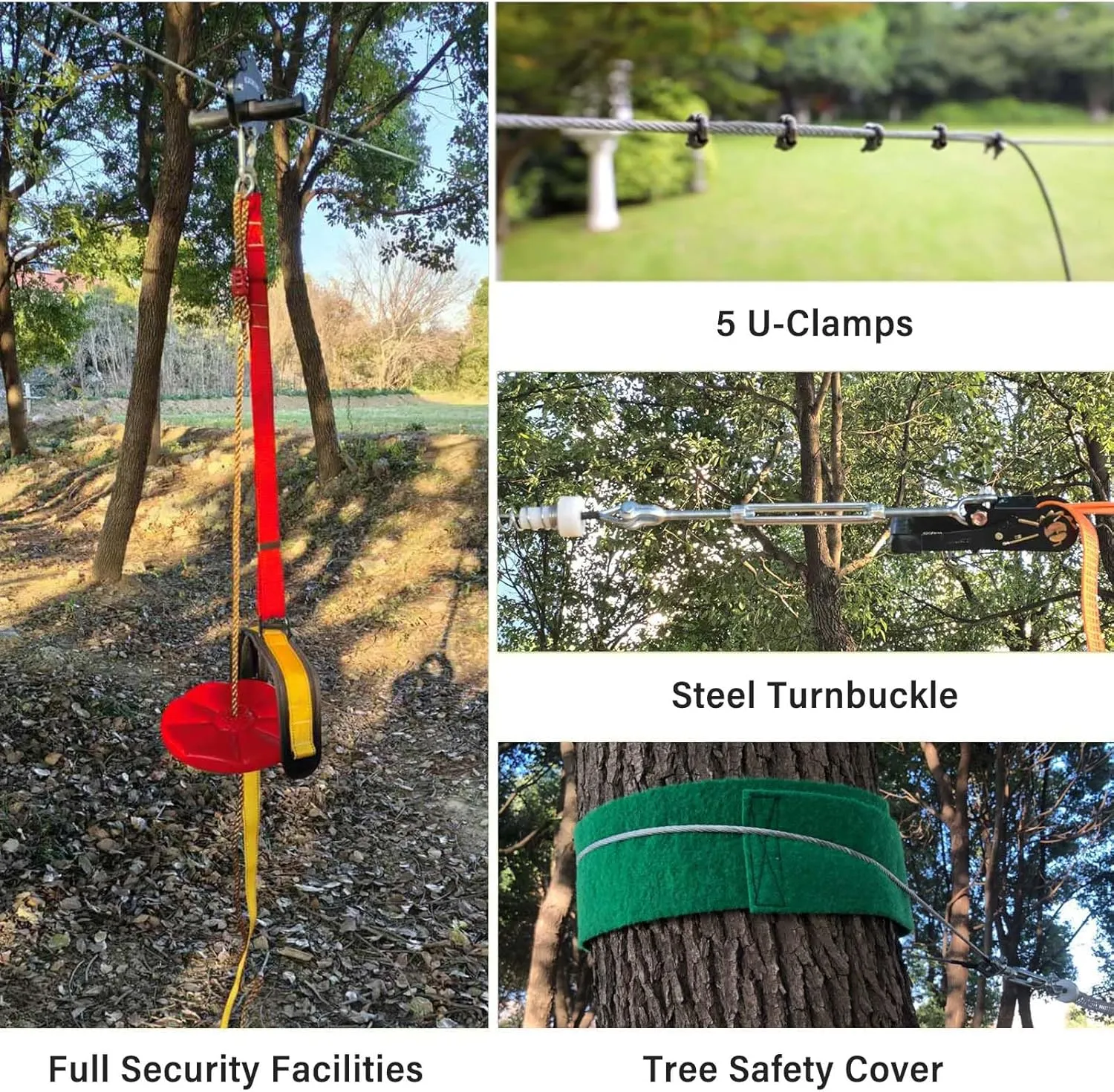 Zipline Kits for Backyard, 180FT Zip Line Kit for Kids and Adults Up to 350Lbs, Outdoor Playground Equipment (180FT Ratchet, Tree Climbing)