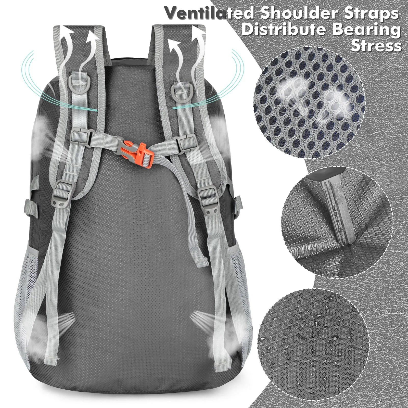 ZOMAKE Lightweight Packable Backpack 30L, Foldable Hiking Backpacks Water Resistant Compact Folding Daypack for Travel(Dimgray)