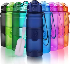 ZORRI Sports Water Bottle, 400/500/700ml/1L, BPA Free Leak Proof Tritan Lightweight Bottles for Outdoors,Camping,Cycling,Fitness,Gym,Yoga- Kids/Adults Drink Bottles with Filter, Lockable Pop Open Lid