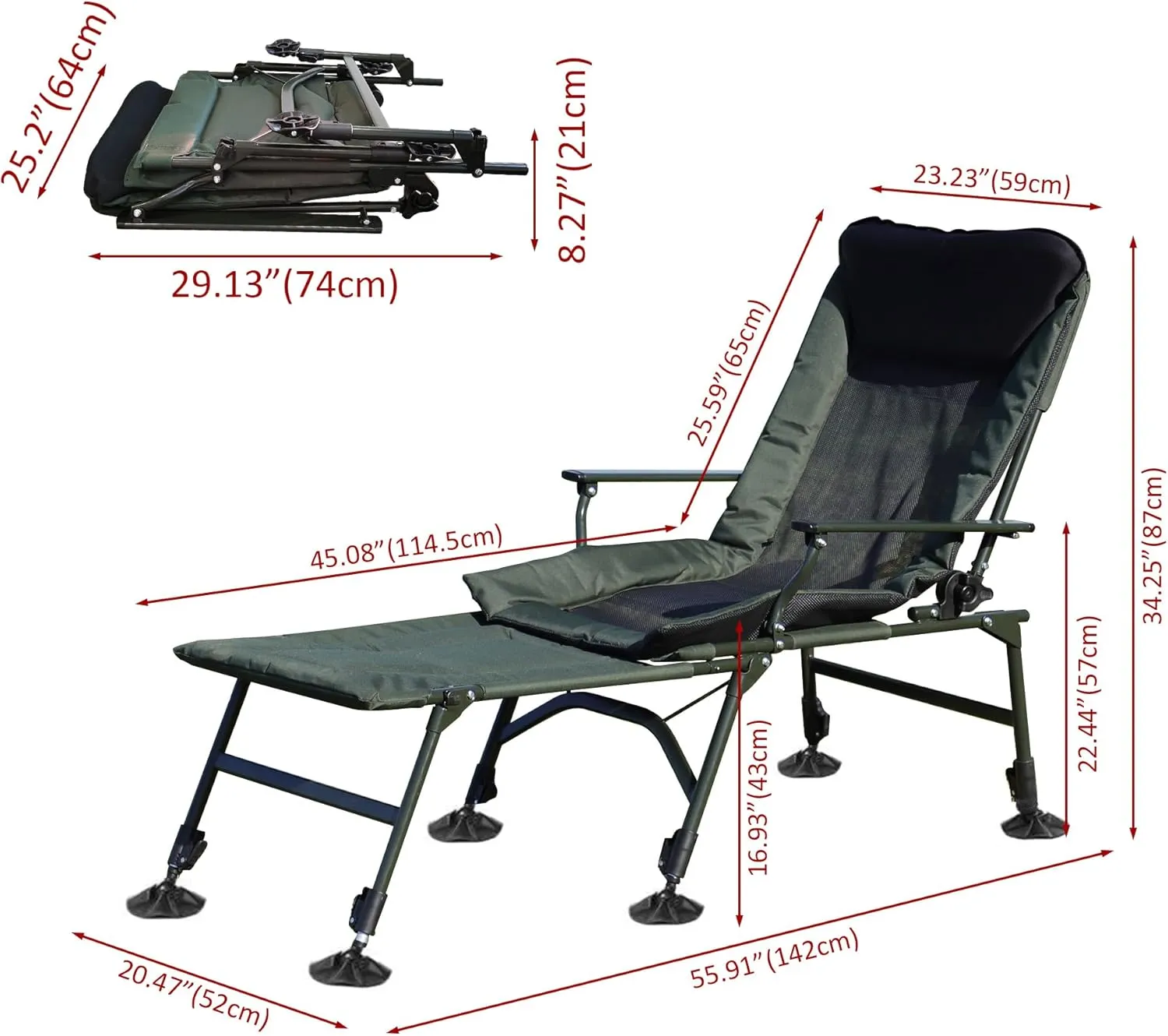 ZSQ Folding Camping Chair, Adjustable Reclining Backrest, 330 lbs Capacity, Indoor Outdoor Use Camping Beach Hiking Fishing Folding Reclining Lounge Chair (C)