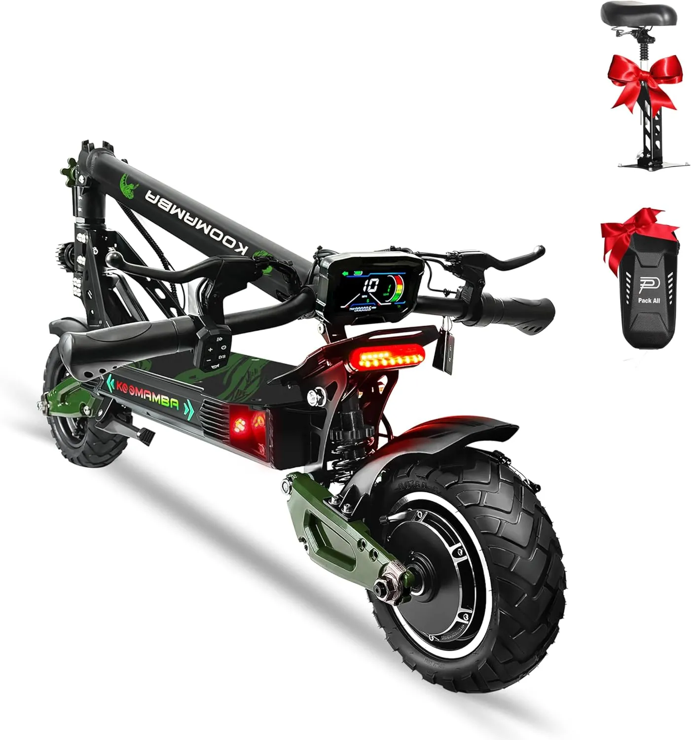 ZU06 1200W Adults Electric Scooter Up to 35 MPH, 52V Battery 50 Miles Long Range, Dual Suspension and Hydraulic Disc Brakes, 10" Off Road Fat Tires Fast E Scooter for Adults with Seat