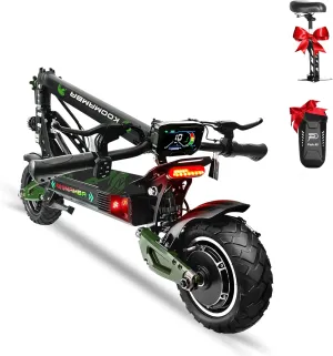 ZU06 1200W Adults Electric Scooter Up to 35 MPH, 52V Battery 50 Miles Long Range, Dual Suspension and Hydraulic Disc Brakes, 10" Off Road Fat Tires Fast E Scooter for Adults with Seat