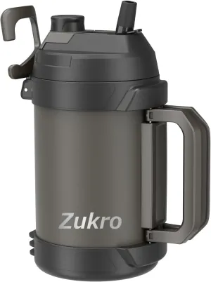 Zukro 1 Gallon Water Jug, One Gallon Large Triple Wall Insulated Metal Jug With Straw and Spout, No Sweat 128 oz Stainless Steel Sport Water Bottle Keeps Cold 48 Hours for Outdoors, Coal