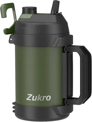 Zukro 1 Gallon Water Jug, One Gallon Large Triple Wall Insulated Metal Jug With Straw and Spout, No Sweat 128 oz Stainless Steel Sport Water Bottle Keeps Cold 48 Hours for Outdoors, Green