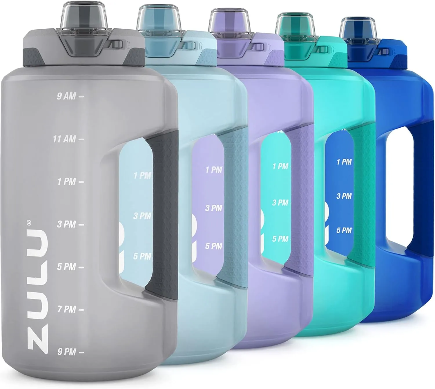 ZULU Goals Large Water Bottle Jug with Time Marker & Handle for All Day Hydration | Silicone Soft Straw with Locking Leak-Proof Lid | For Gym, Camping, Workout, and Outdoors | BPA-Free | 64oz, 128oz